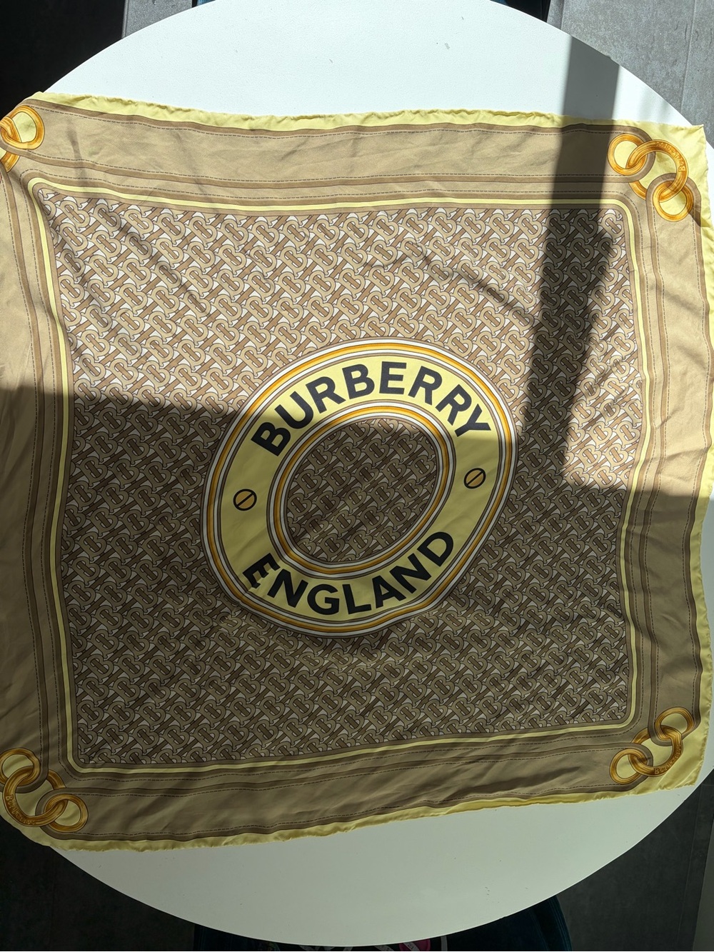 Burberry Brown and Yellow Silk Logo Scarf - Picture 4 of 7